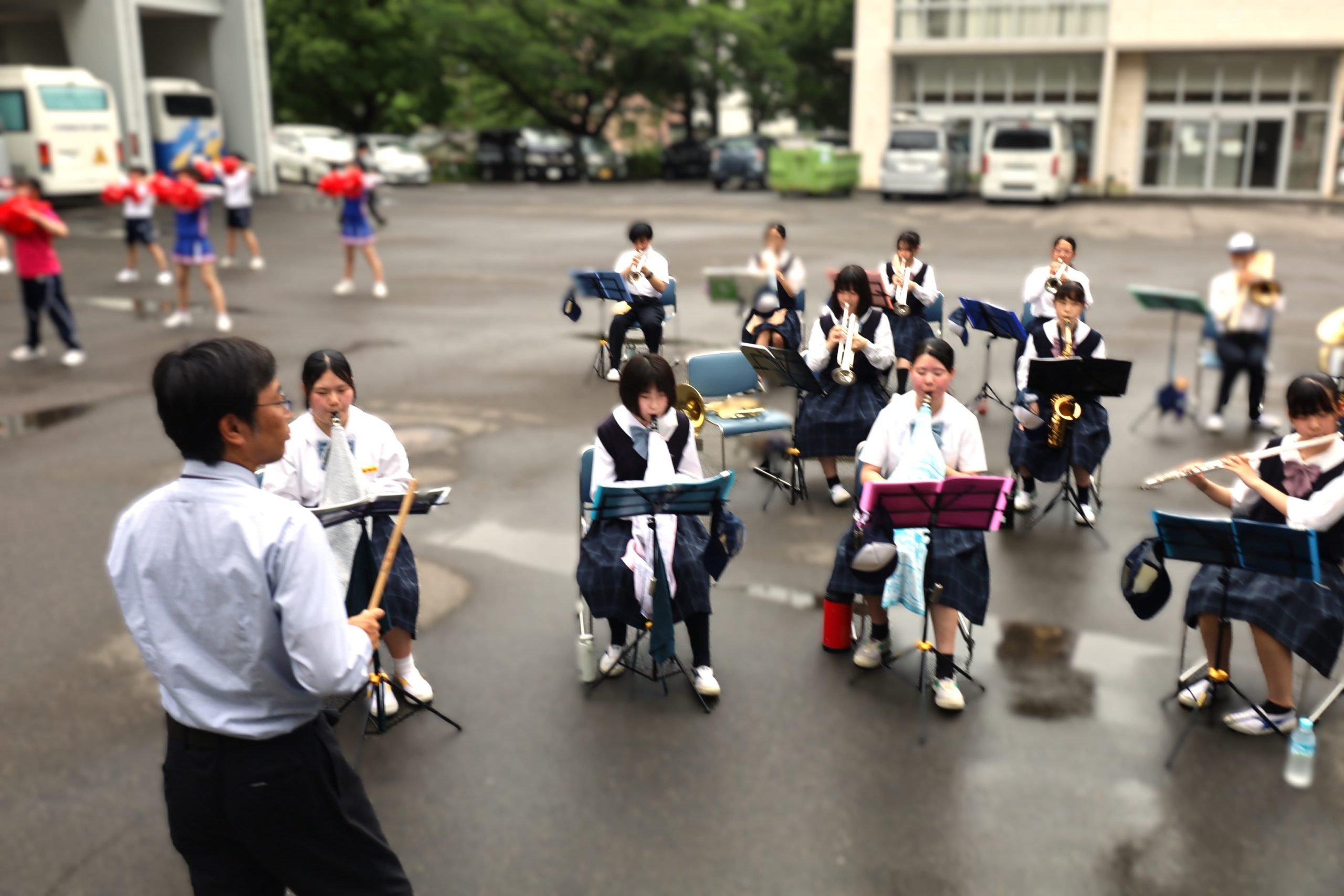 高校野球応援の合同練習（吹奏×チア）